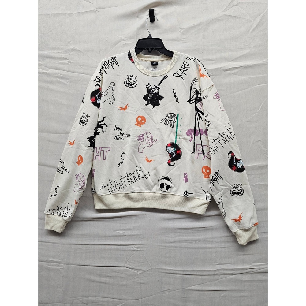 Disney Nightmare Before Christmas Sweatshirt White‎ Doodle Print JT27150 Mens M